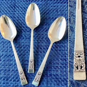 Oneida Coronation Serving Spoons x 3 Silverplate Floral Handle